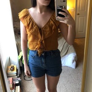 Urban Outfitters Cropped Mustard Blouse